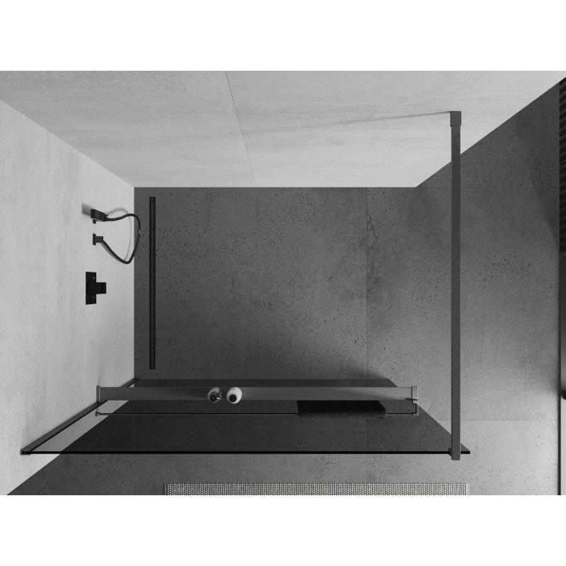Mexen Kioto+ shower screen with shelf Walk-in 80 x 200 cm, graphite, brushed gun gray - 800-080-121-66-40