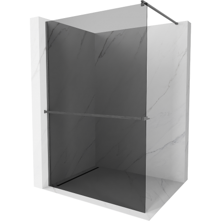 Mexen Kioto+ shower screen with shelf Walk-in 80 x 200 cm, graphite, brushed gun gray - 800-080-121-66-40
