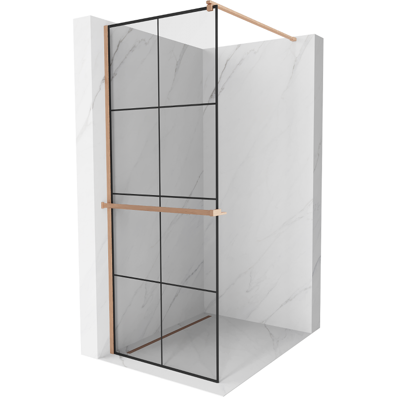 Mexen Kioto+ Walk-in Shower Wall with Shelf 80 x 200 cm, Black Pattern, Brushed Bronze - 800-080-121-65-77