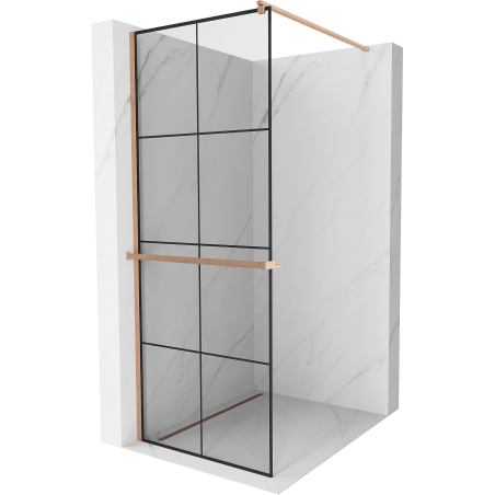 Mexen Kioto+ shower wall with shelf Walk-in 80 x 200 cm, black grid, brushed copper - 800-080-121-65-77