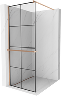 Mexen Kioto+ Walk-in Shower Panel with Shelf 70 x 200 cm, Black Pattern, Brushed Brass - 800-070-121-65-77