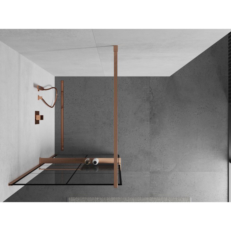 Mexen Kioto+ shower wall with shelf Walk-in 70 x 200 cm, black grid, brushed copper - 800-070-121-65-77