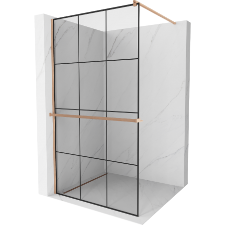 Mexen Kioto+ Shower Wall with Walk-in Shelf 110 x 200 cm, Black Pattern, Brushed Copper - 800-110-121-65-77