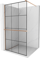 Mexen Kioto+ Walk-in Shower Wall with Shelf 100 x 200 cm, Black Pattern, Brushed Brass - 800-100-121-65-77