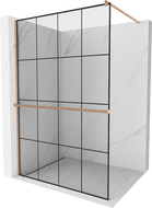 Mexen Kioto+ shower wall with shelf Walk-in 140 x 200 cm, black grid, brushed copper - 800-140-121-65-77