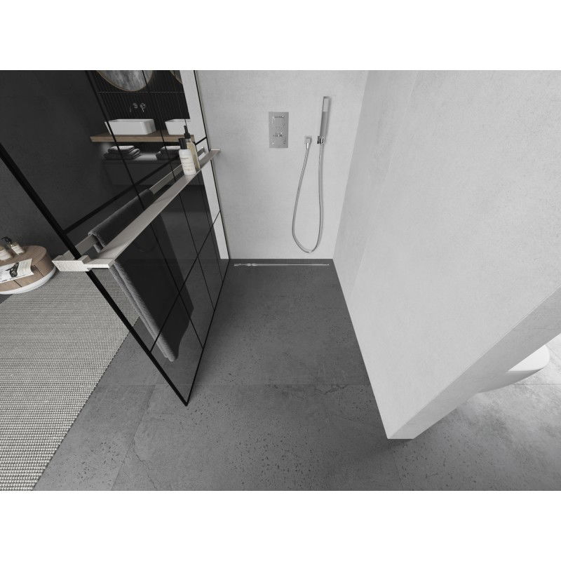 Mexen Kioto+ shower screen with shelf Walk-in 140 x 200 cm, black grid, brushed nickel - 800-140-121-97-77