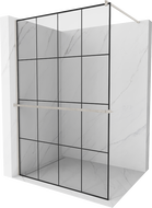 Mexen Kioto+ shower screen with shelf Walk-in 140 x 200 cm, black grid, brushed nickel - 800-140-121-97-77