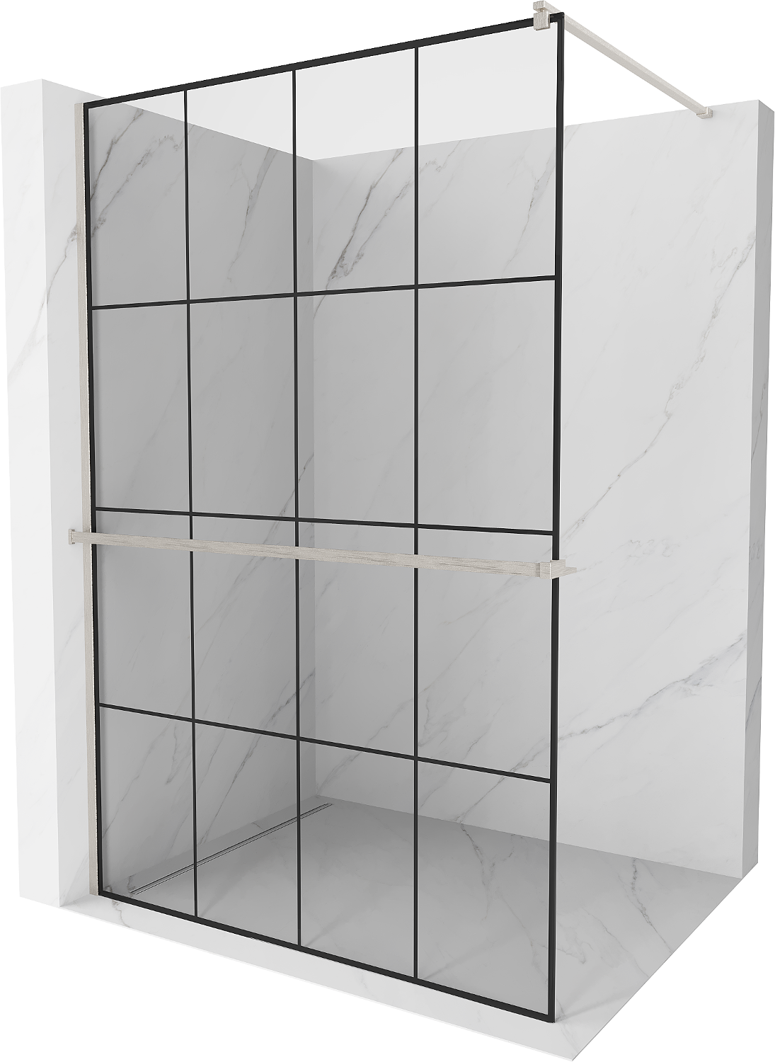 Mexen Kioto+ Walk-in Shower Wall with Shelf 130 x 200 cm, Black Pattern, Brushed Nickel - 800-130-121-97-77