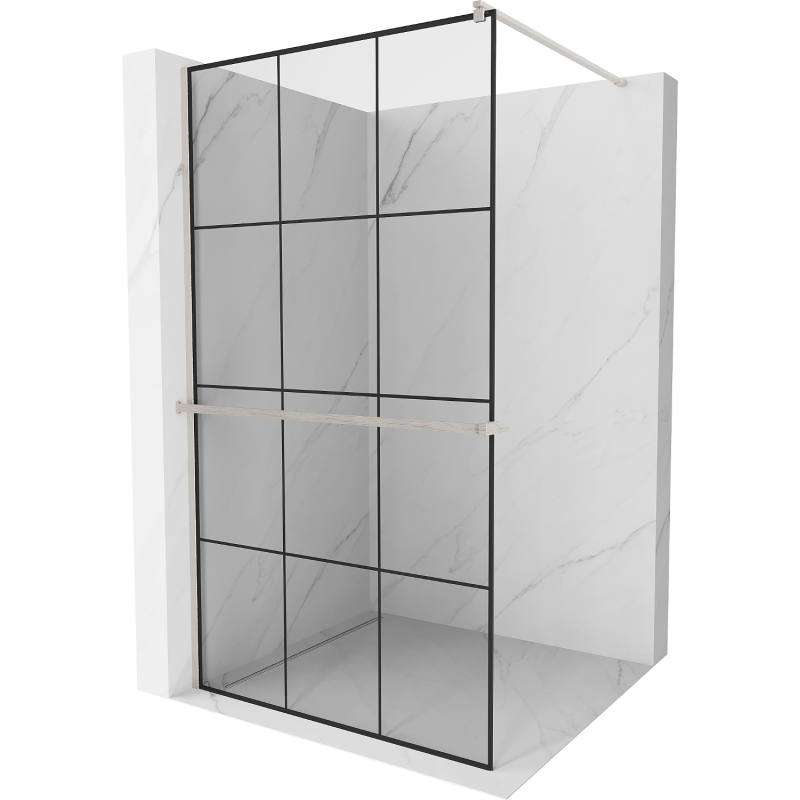 Mexen Kioto+ Walk-in Shower Wall with Shelf 120 x 200 cm, Black Grid, Brushed Nickel - 800-120-121-97-77