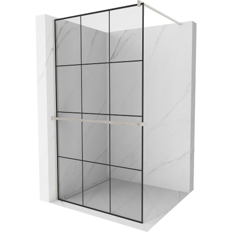 Mexen Kioto+ walk-in shower wall with shelf 100 x 200 cm, black grid, brushed nickel - 800-100-121-97-77