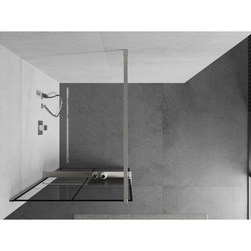 Mexen Kioto+ Walk-in Shower Wall with Shelf 90 x 200 cm, Black Grid, Brushed Nickel - 800-090-121-97-77