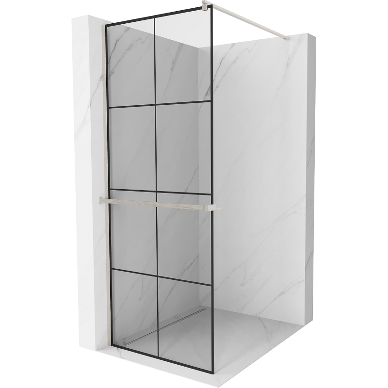 Mexen Kioto+ Walk-in Shower Screen with Shelf 80 x 200 cm, Black Grid, Brushed Nickel - 800-080-121-97-77