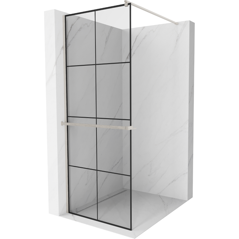 Mexen Kioto+ Walk-in Shower Wall with Shelf 80 x 200 cm, Black Pattern, Brushed Nickel - 800-080-121-97-77