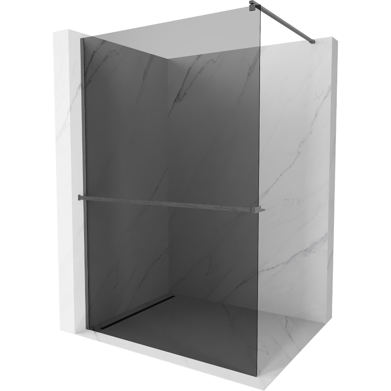 Mexen Kioto+ Shower Wall with Walk-in Shelf 140 x 200 cm, Graphite, Gun Gray Brushed - 800-140-121-66-40