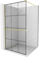 Mexen Kioto+ shower wall with shelf Walk-in 110 x 200 cm, black mesh, brushed gold - 800-110-121-55-77