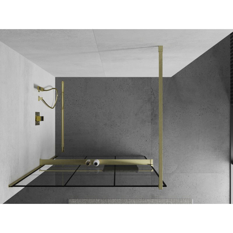Mexen Kioto+ shower wall with shelf Walk-in 120 x 200 cm, black grid, gold brushed - 800-120-121-55-77