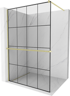 Mexen Kioto+ shower wall with a shelf Walk-in 130 x 200 cm, black grid, brushed gold - 800-130-121-55-77
