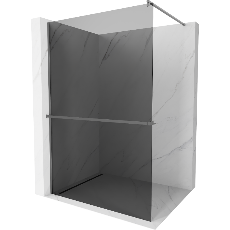 Mexen Kioto+ Shower Wall with Walk-in Shelf 90 x 200 cm, Graphite, Gun Metal - 800-090-121-95-40