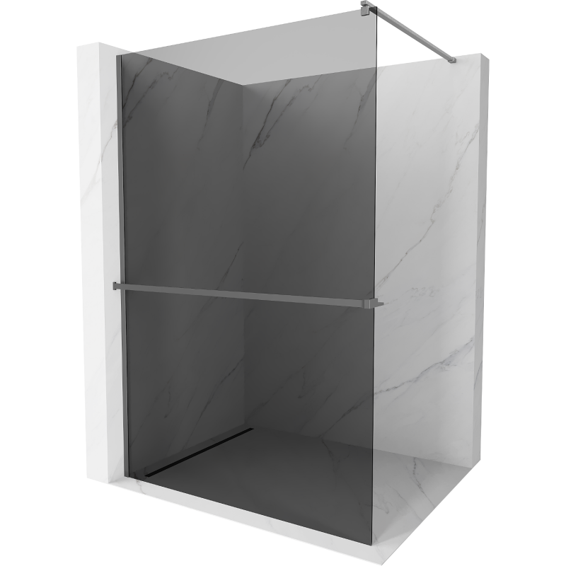 Mexen Kioto+ Walk-in Shower Panel with Shelf 140 x 200 cm, Graphite, Gun Metal - 800-140-121-95-40