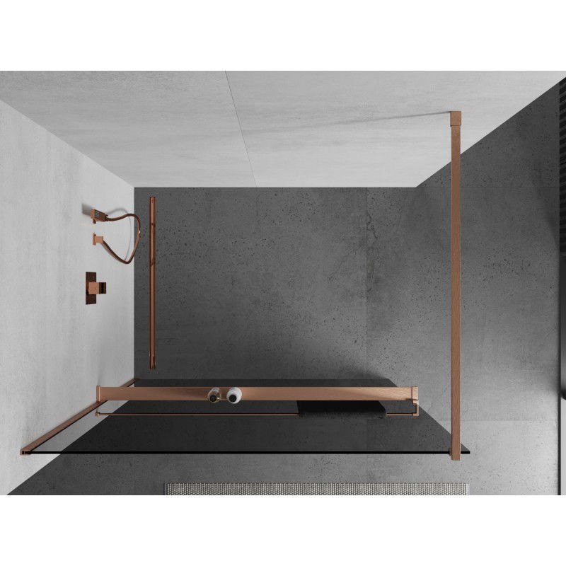 Mexen Kioto+ Walk-in Shower Wall with Shelf 80 x 200 cm, Graphite, Brushed Copper - 800-080-121-65-40