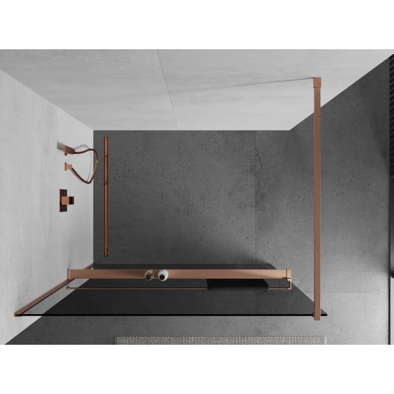 Mexen Kioto+ Walk-in Shower Wall with Shelf 100 x 200 cm, Graphite, Brushed Copper - 800-100-121-65-40
