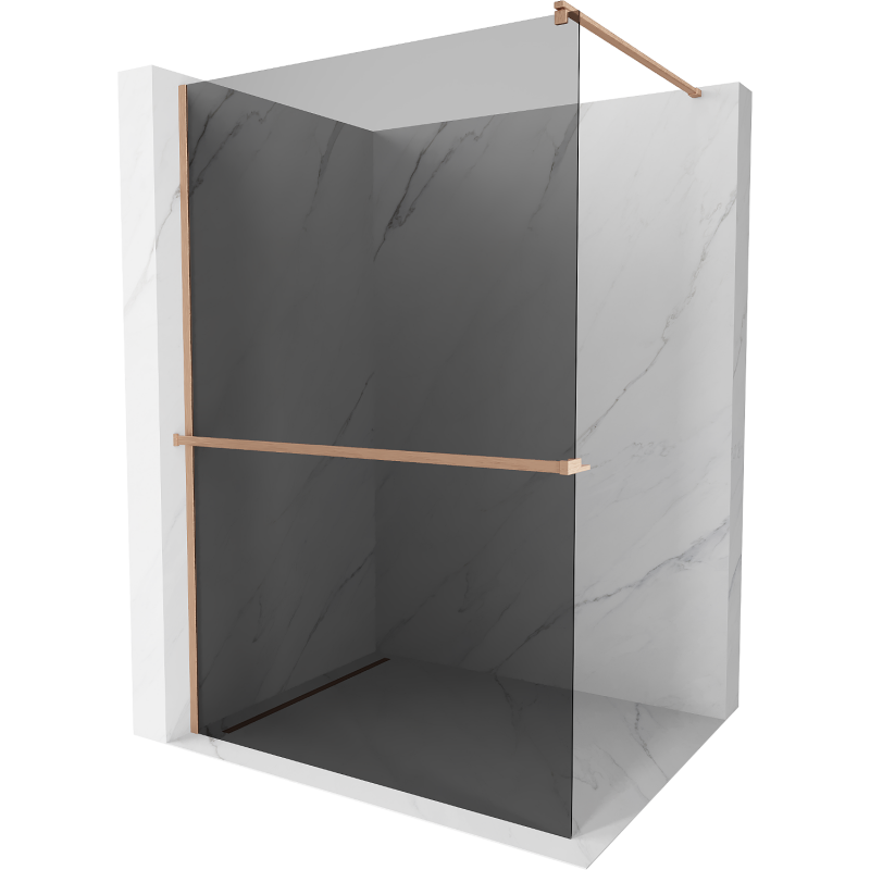 Mexen Kioto+ shower wall with Walk-in shelf 130 x 200 cm, graphite, brushed copper - 800-130-121-65-40