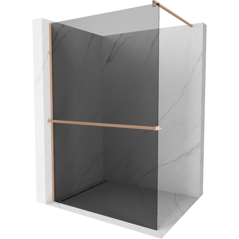 Mexen Kioto+ Walk-in Shower Wall with Shelf 130 x 200 cm, Graphite, Brushed Bronze - 800-130-121-65-40
