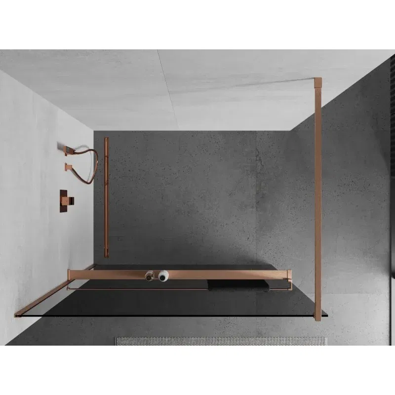 Mexen Kioto+ shower wall with shelf Walk-in 140 x 200 cm, graphite, brushed copper - 800-140-121-65-40