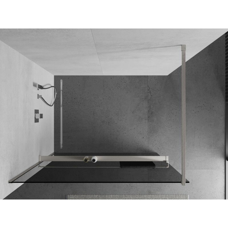Mexen Kioto+ Walk-in shower wall with shelf 90 x 200 cm, graphite, brushed nickel - 800-090-121-97-40