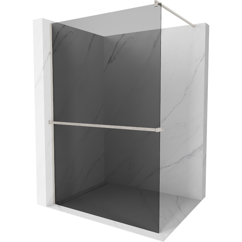 Mexen Kioto+ Shower Wall with Walk-in Shelf 100 x 200 cm, Graphite, Brushed Nickel - 800-100-121-97-40