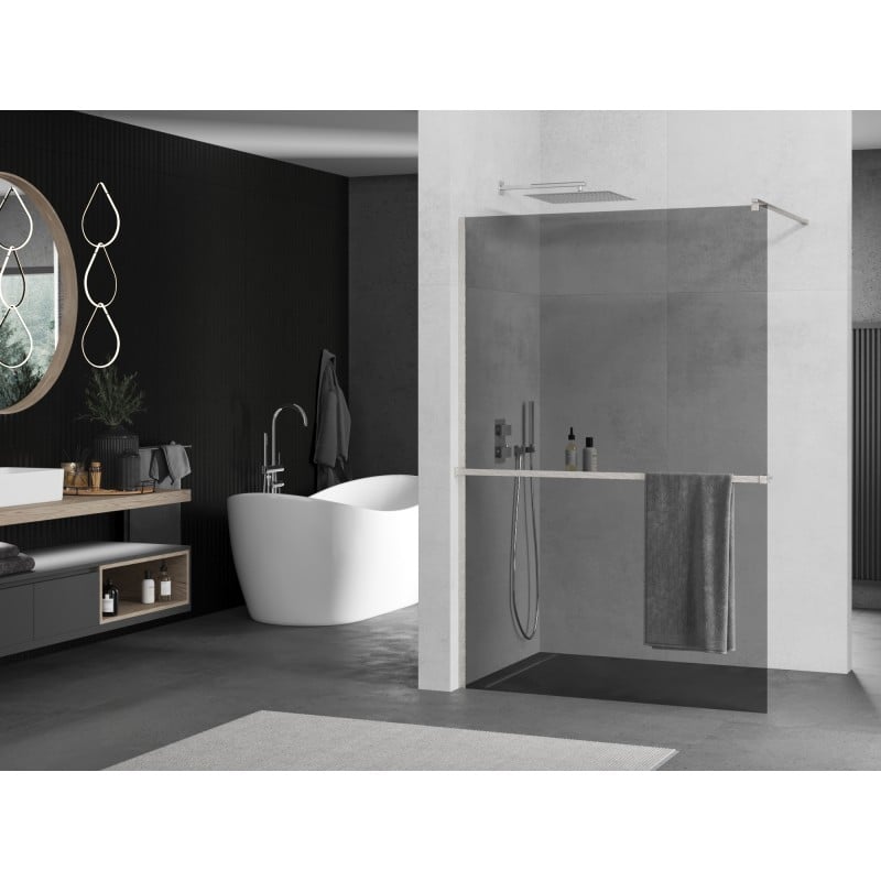Mexen Kioto+ shower wall with shelf Walk-in 110 x 200 cm, graphite, brushed nickel - 800-110-121-97-40