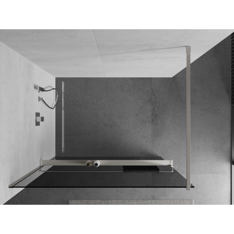 Mexen Kioto+ Walk-in Shower Screen with Shelf 120 x 200 cm, Graphite, Brushed Nickel - 800-120-121-97-40