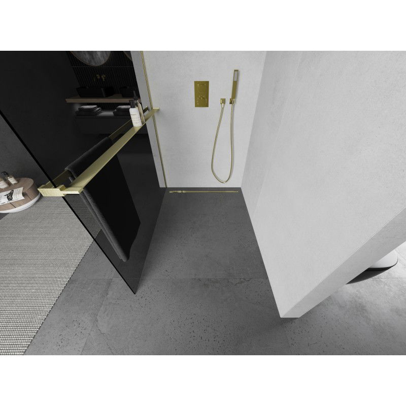 Mexen Kioto+ shower wall with Walk-in shelf 80 x 200 cm, graphite, brushed gold - 800-080-121-55-40