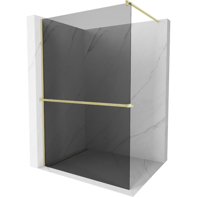 Mexen Kioto+ Walk-in Shower Wall with Shelf 80 x 200 cm, Graphite, Brushed Gold - 800-080-121-55-40