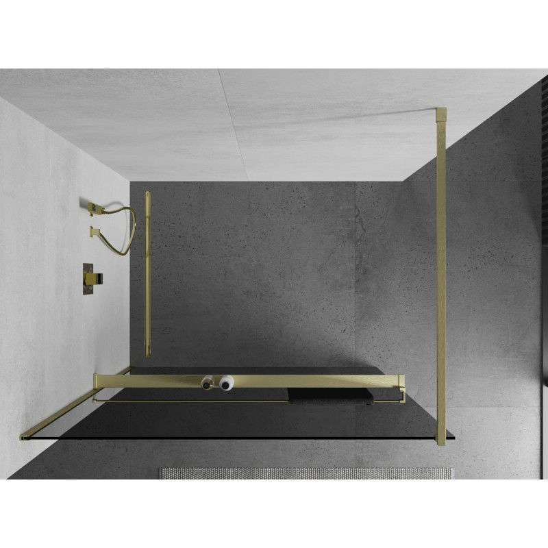 Mexen Kioto+ shower wall with shelf Walk-in 90 x 200 cm, graphite, brushed gold - 800-090-121-55-40
