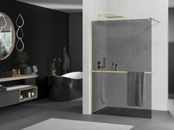 Mexen Kioto+ Shower Wall with Walk-in Shelf 110 x 200 cm, Graphite, Brushed Gold - 800-110-121-55-40