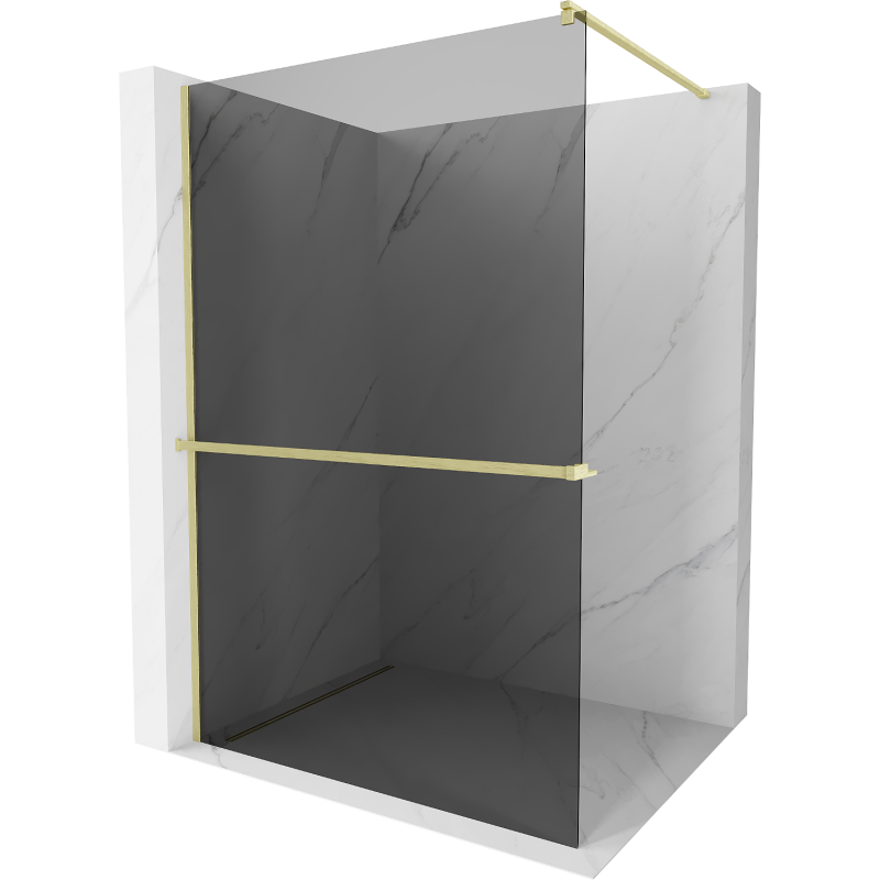 Mexen Kioto+ Shower Wall with Walk-in Shelf 110 x 200 cm, Graphite, Brushed Gold - 800-110-121-55-40