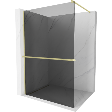 Mexen Kioto+ Shower Wall with Walk-in Shelf 110 x 200 cm, Graphite, Brushed Gold - 800-110-121-55-40