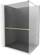 Mexen Kioto+ Walk-in Shower Wall with Shelf 140 x 200 cm, Graphite, Brushed Gold - 800-140-121-55-40