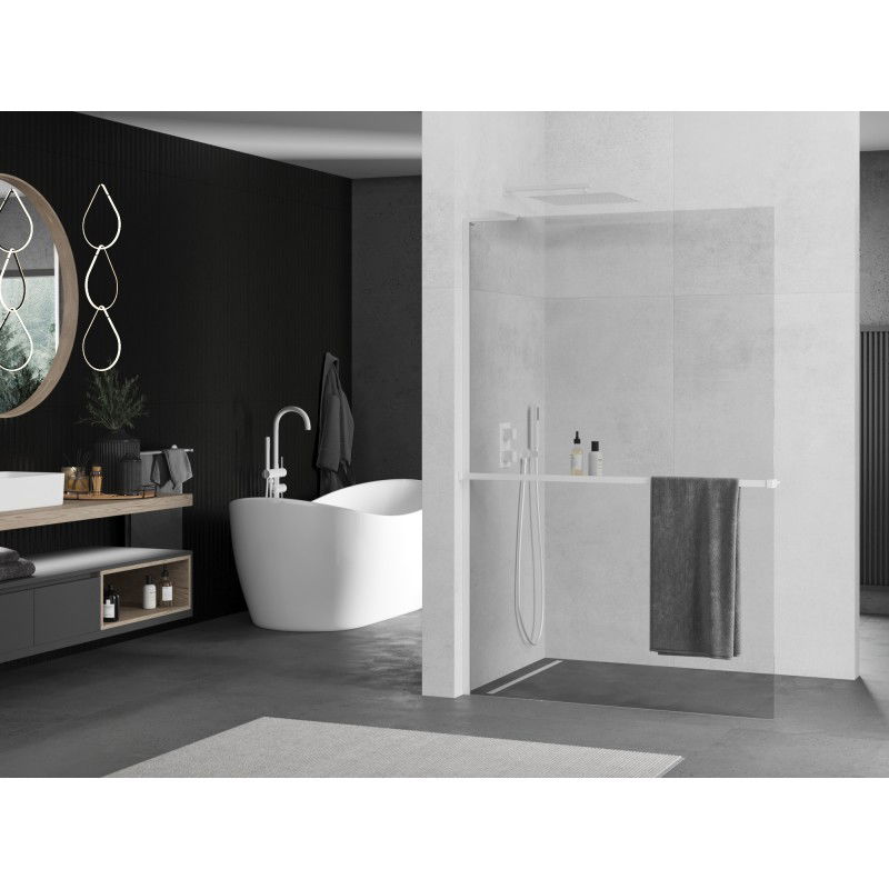 Mexen Kioto+ L Shower Wall with Shelf Walk-in 55 x 200 cm, transparent, white - 800-055-123-20-00