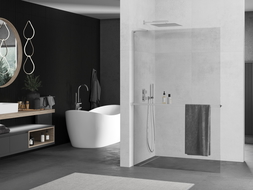 Mexen Kioto+ L Shower Wall with Shelf Walk-in 100 x 200 cm, transparent, chrome - 800-100-123-01-00