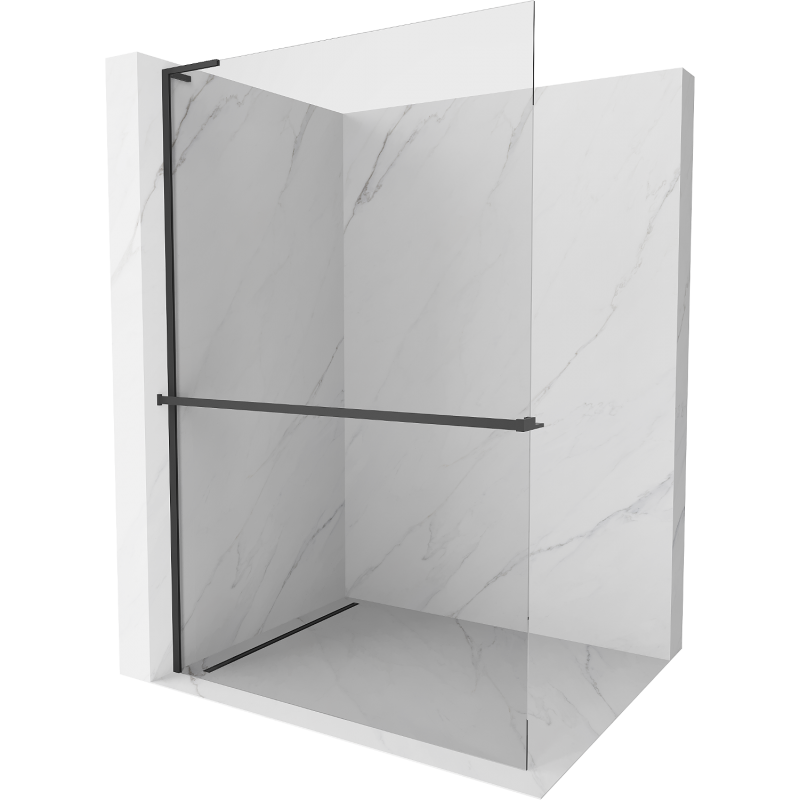 Mexen Kioto+ L Shower Wall with Shelf Walk-in 105 x 200 cm, Transparent, Black - 800-105-123-70-00