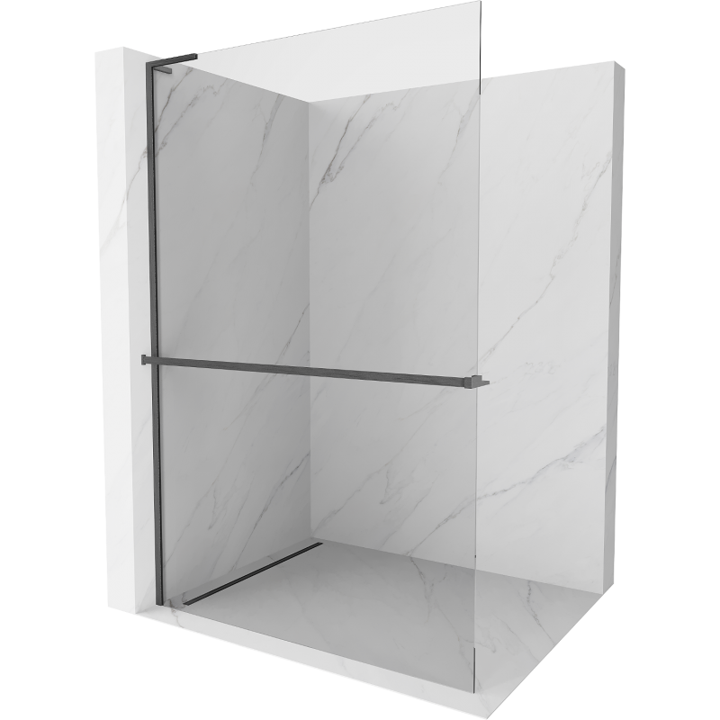 Mexen Kioto+ L Shower Screen with Shelf Walk-in 90 x 200 cm, Transparent, Brushed Gun Gray - 800-090-123-66-00