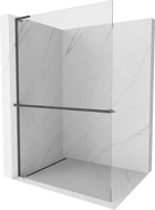 Mexen Kioto+ L Shower Screen with Shelf Walk-in 90 x 200 cm, Transparent, Brushed Gun Gray - 800-090-123-66-00