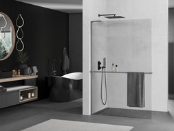 Mexen Kioto+ L Shower Screen with Shelf Walk-in 90 x 200 cm, Transparent, Brushed Gun Gray - 800-090-123-66-00