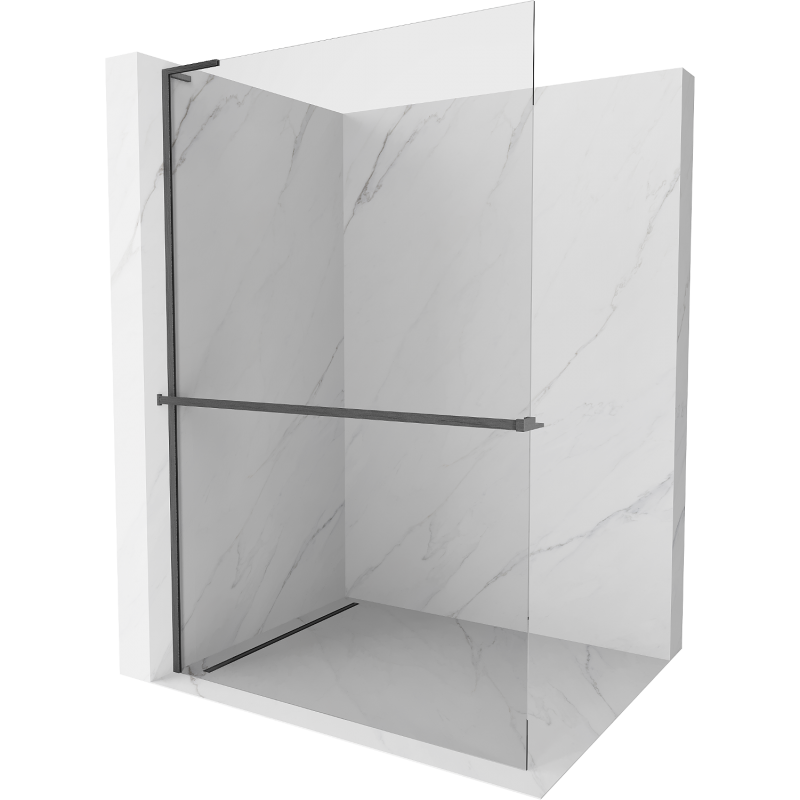 Mexen Kioto+ L Walk-in Shower Wall with Shelf 120 x 200 cm, Transparent, Brushed Gun Gray - 800-120-123-66-00