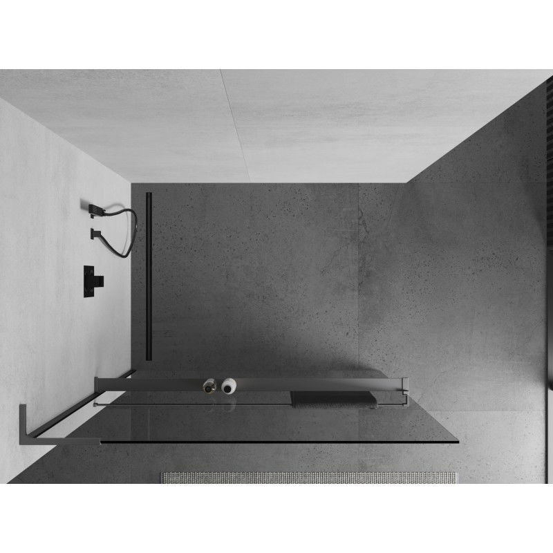 Mexen Kioto+ L Shower Screen with Shelf Walk-in 95 x 200 cm, Transparent, Gun Metal - 800-095-123-95-00