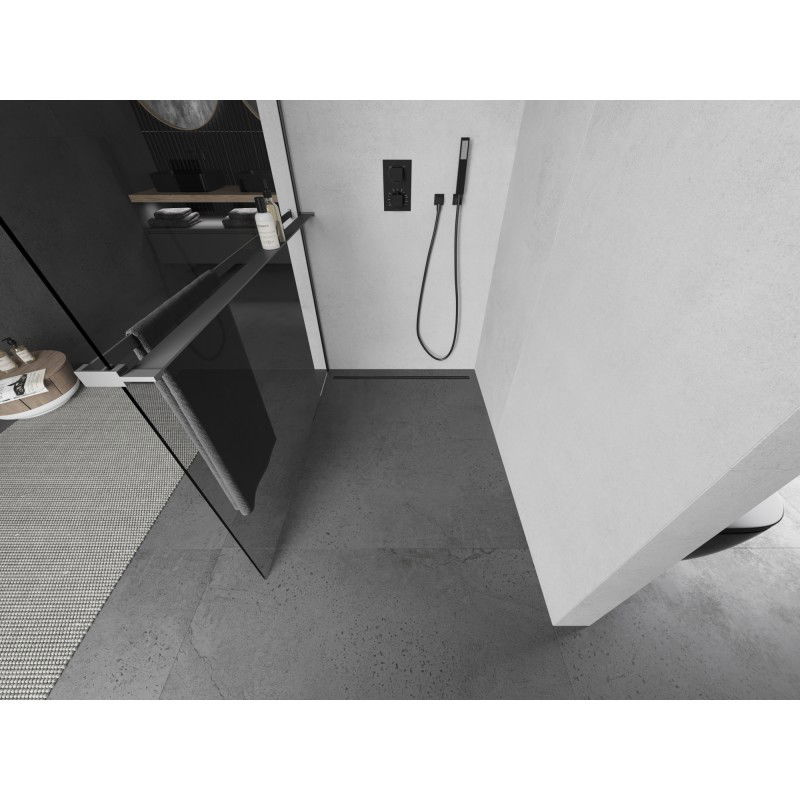 Mexen Kioto+ L shower screen with a Walk-in shelf 80 x 200 cm, transparent, gun metal - 800-080-123-95-00