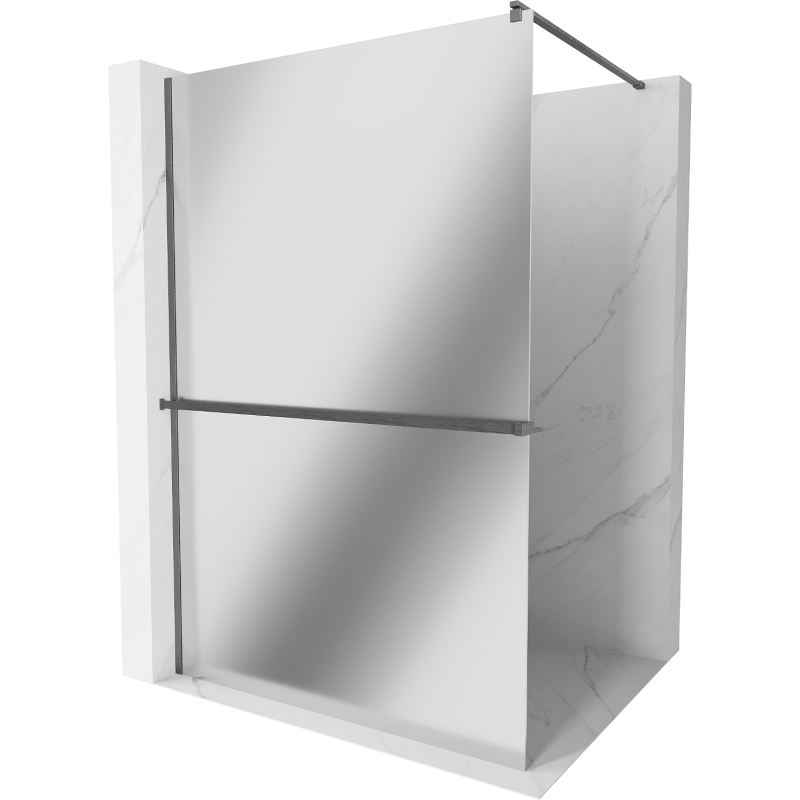 Mexen Kioto+ Walk-in Shower Wall with Shelf 80 x 200 cm, Mirror, Gun Gray Brushed - 800-080-121-66-50