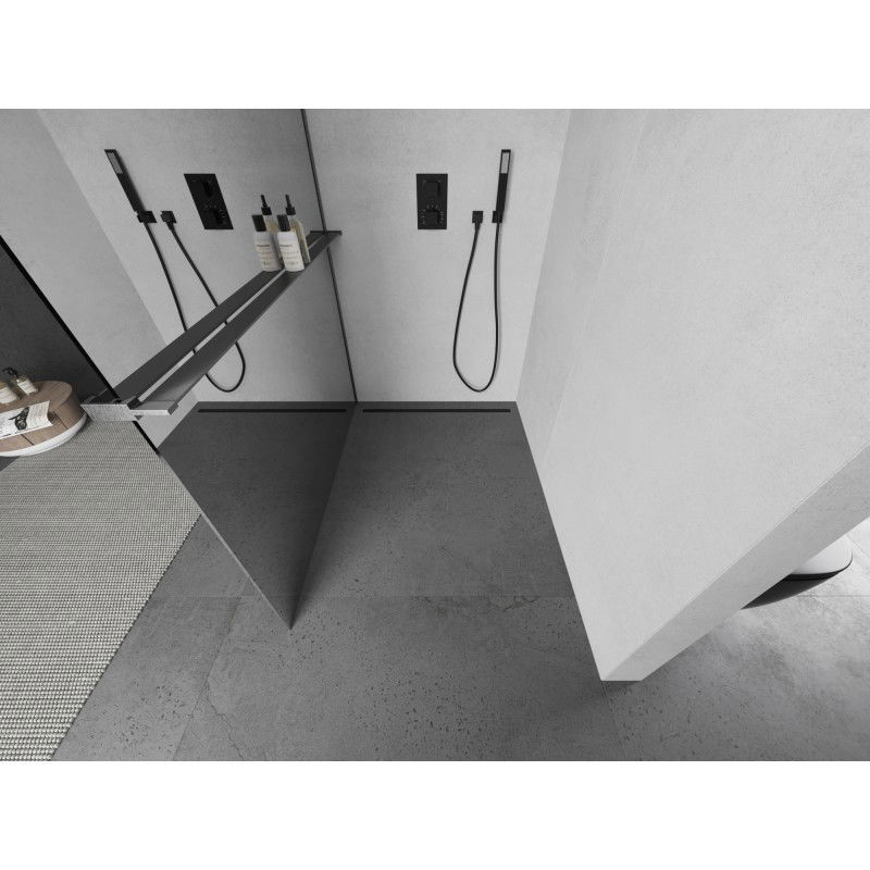 Mexen Kioto+ shower wall with Walk-in shelf 100 x 200 cm, mirror, brushed gun gray - 800-100-121-66-50